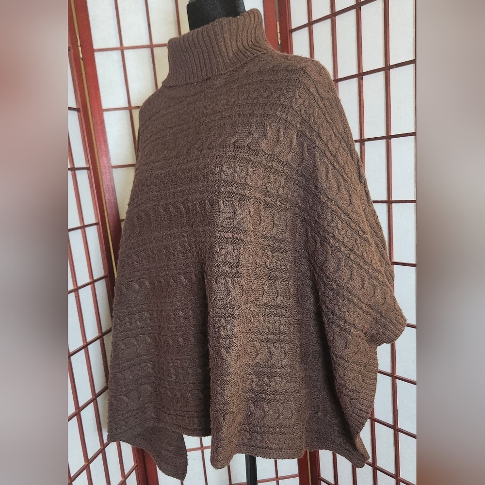 Rachel Zoe Cable Knit Dark Brown Poncho Sweater O/S - Picture 5 of 9